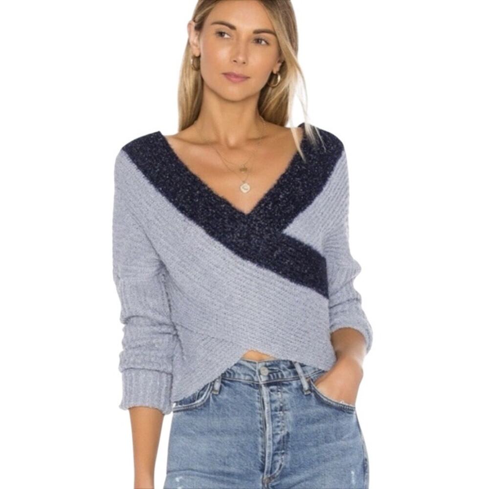 Revolve Superdown Lanah Wrap Front Sweater in Blue Multi Size Small